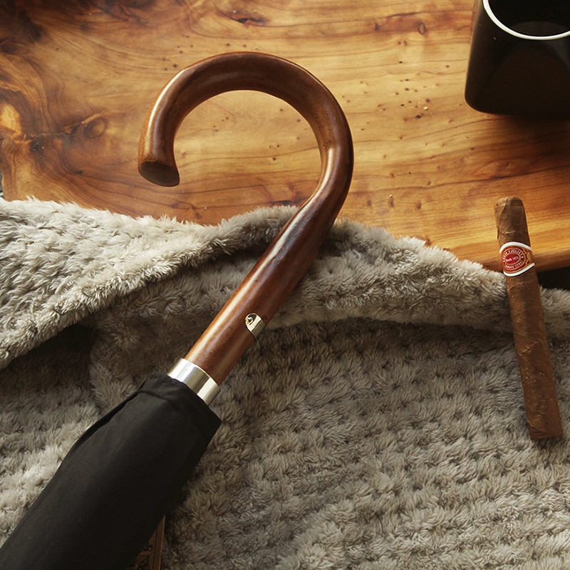 OLYCAT parapluie Long affaires manche en bois massif grand 10 branches fibre de verre – Image 3