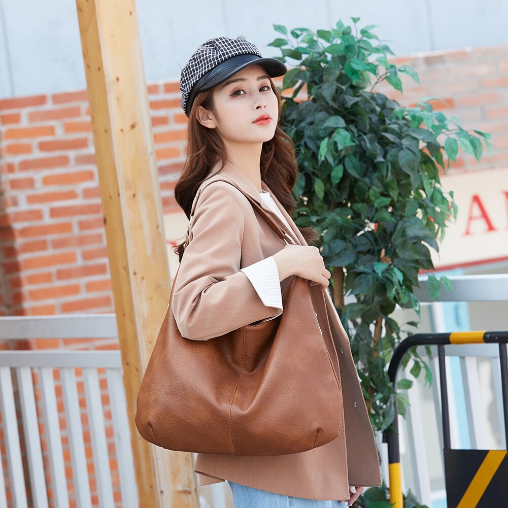 Populaire Simple femme épaule sacs quotidiens décontracté grande capacité épaule fourre-tout dame en cuir PU haut rigide-poignée sac sacs à main 2021 – Image 4