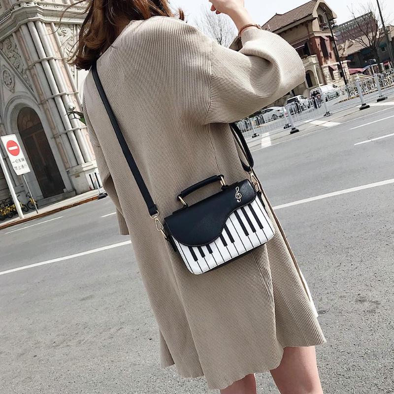 Sac à bandoulière en cuir PU pour femmes, sac à main à motif de Piano mignon, mode dames, sac à épaule, sacoche pochette fourre-tout à rabat, décontracté – Image 3