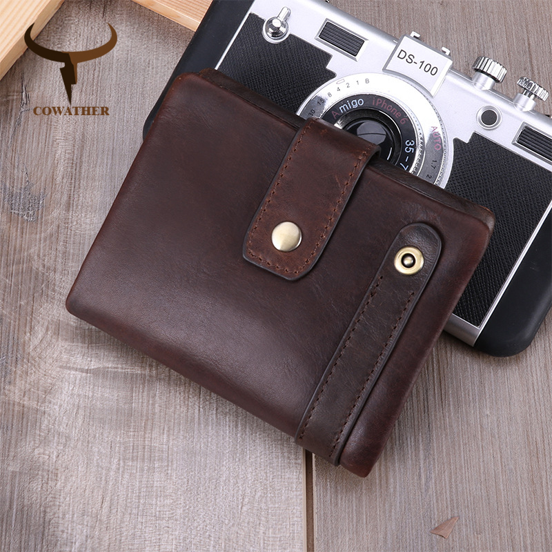 Portefeuille en cuir de vache pour hommes, style court, haute qualité, vintage, design tendance – Image 5