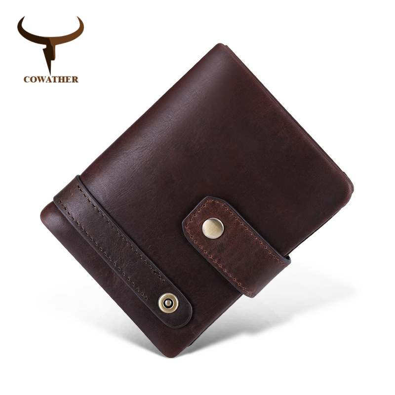 Portefeuille en cuir de vache pour hommes, style court, haute qualité, vintage, design tendance – Image 2