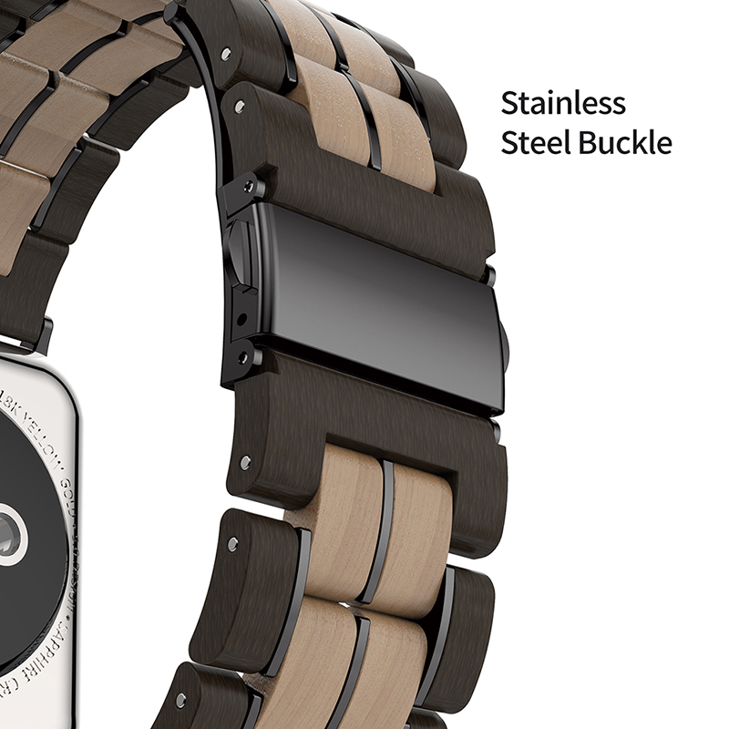 BOBO BIRD-Bracelet en bois pour Apple Watch, acier inoxydable, ultra fin, 4mm, marque supérieure – Image 4